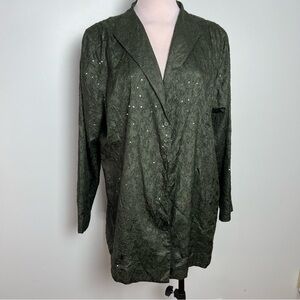 Eileen Fisher Woman Olive Green Textured Silk Sequin Long Blazer 1X